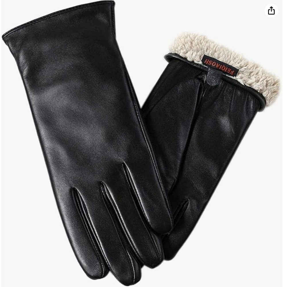 Women's Black‎ Genuine Leather Gloves XL Fleece Lining Touch Screen XL Sheepskin